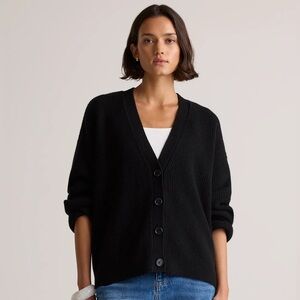 Quince Mongolian Cashmere Fisherman Cropped Cardigan Sweater Black Button Down